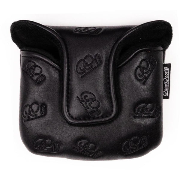 a black leather case with embossed designs