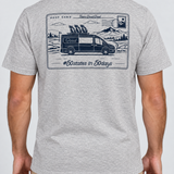 Grey Good Days Ahead T-Shirt back view with postcard graphic