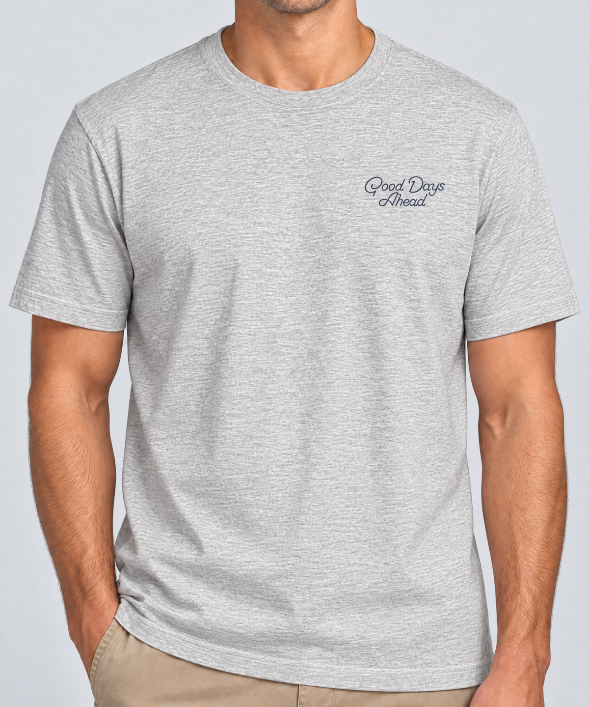 Grey Good Days Ahead T-Shirt front view on model