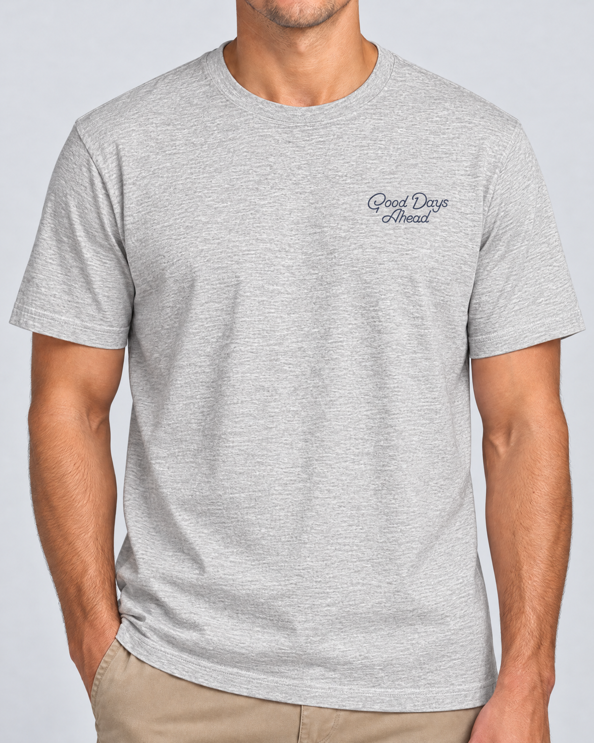 Grey Good Days Ahead T-Shirt front view on model