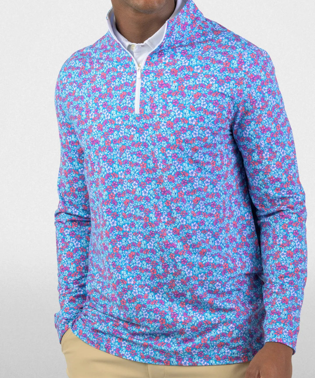 Hibiscus Berry Q-Zip - Good Good Golf performance golf quarter-zip
