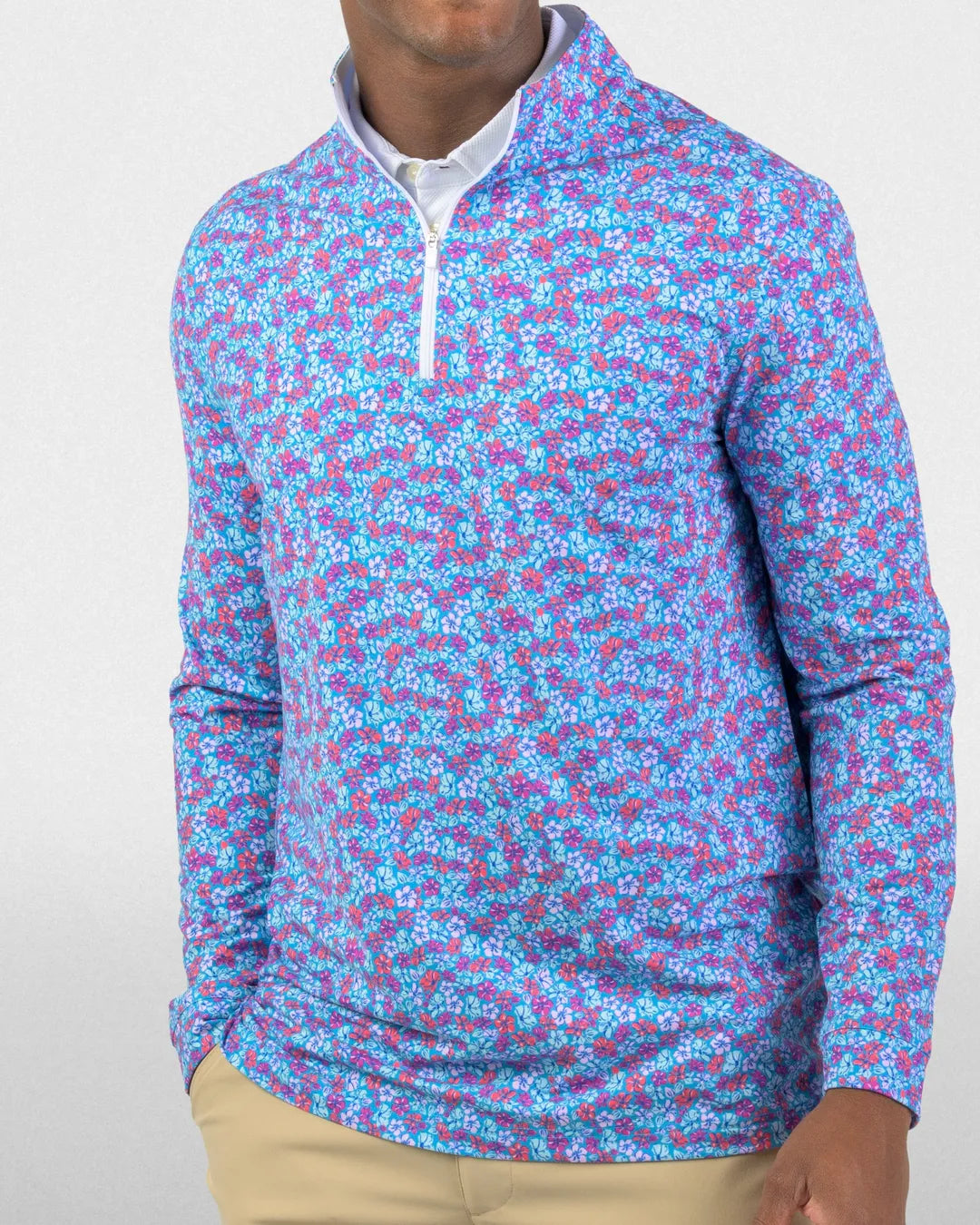 Hibiscus Berry Q-Zip - Good Good Golf performance golf quarter-zip