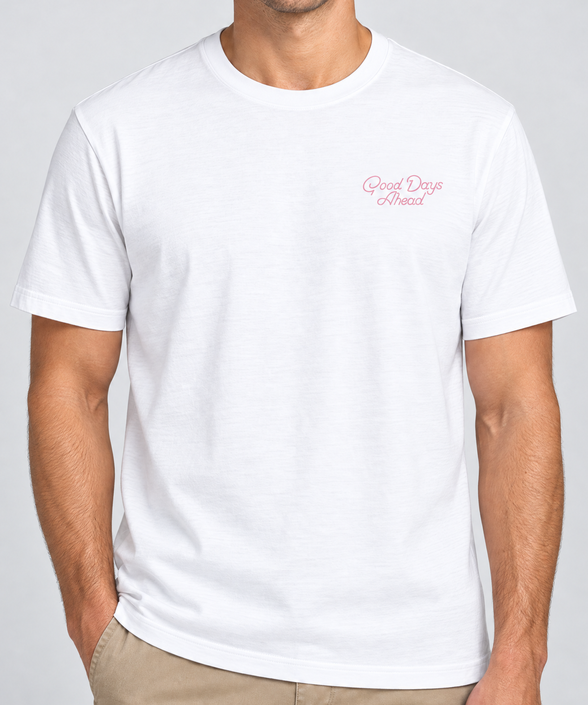 White Good Days Ahead T-Shirt front view on model